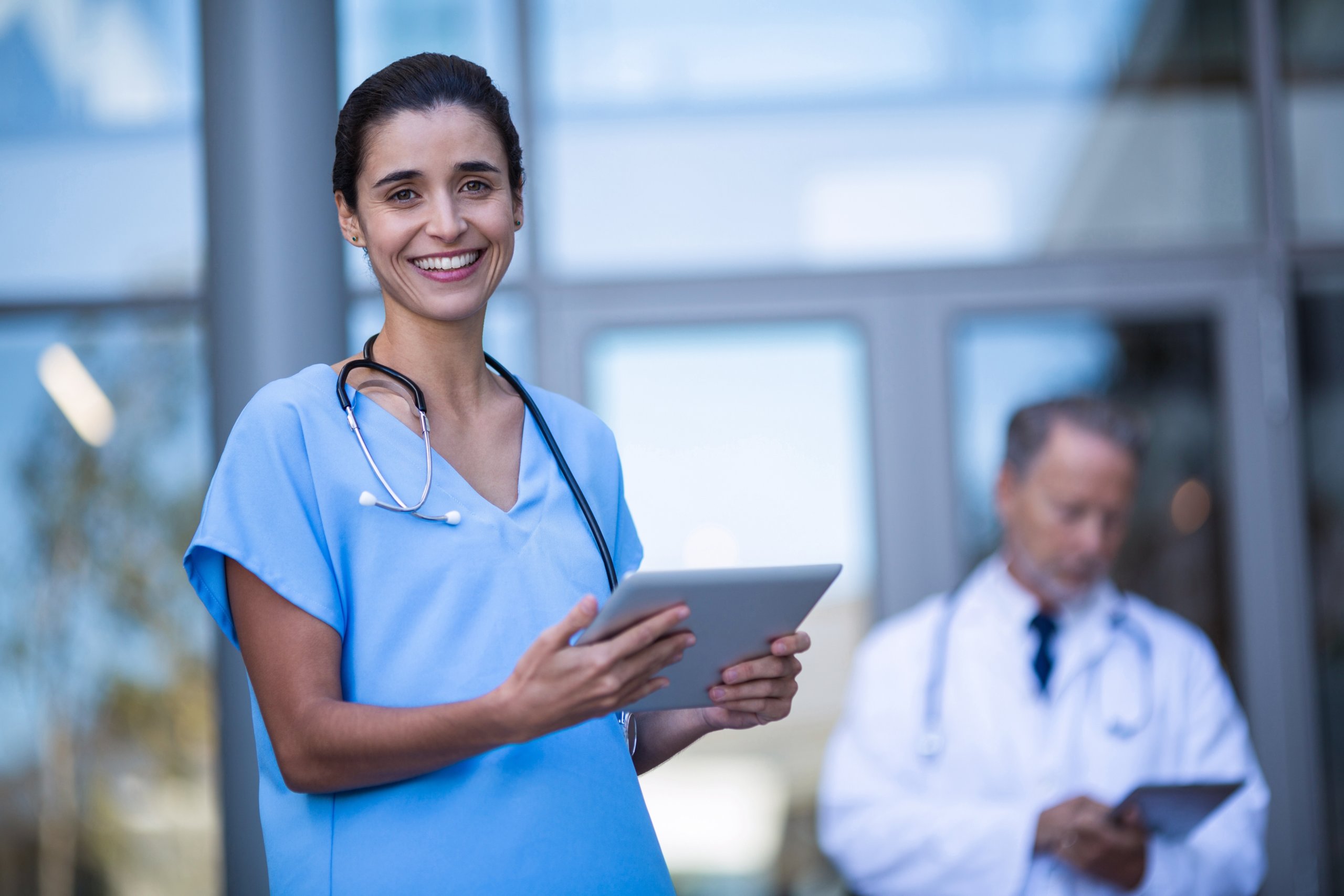 Confident nurse looks at the camera.